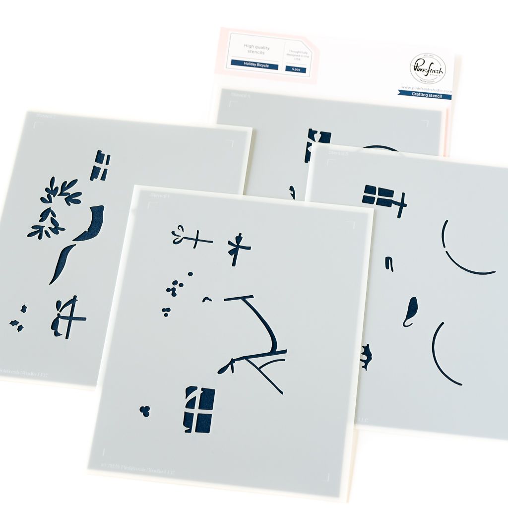 PinkFresh Studio - Magical Holiday Collection - Holiday Bicycle - Layered Stencil Set - 254124 - 4 pcs