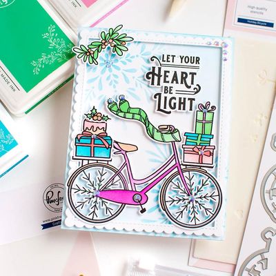 PinkFresh Studio - Magical Holiday Collection - Holiday Bicycle - Layered Stencil Set - 254124 - 4 pcs