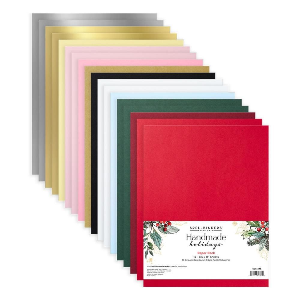 Spellbinders paper Arts - Handmade Holidays Collection - Handmade Holidays Assorted Cardstock Pack - SCS-348 - 18 sheets - A4 (8.5&quot; x 11&quot;)
