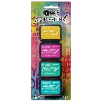Dylusions - Ranger Archival - Ink Set of 4 - Pure Sunshine, Funky Fuchsia, Polished jade &amp; Vibrant Turquoise - AMDK85232