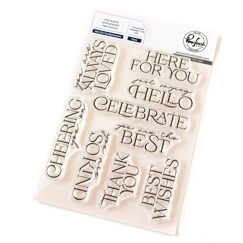 PinkFresh Studio - Here For You Collection - Here For You - Clear Polymer Stamp &amp; Die Bundle  - Sentiments -  4&quot; x 6&quot; - 258524 &amp; 258624