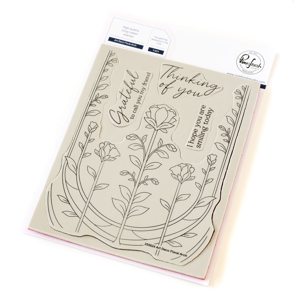 PinkFresh Studio - Here For You Collection - Art Deco Floral Arch - Cling Rubber Stamp - 255624 - 4 pcs