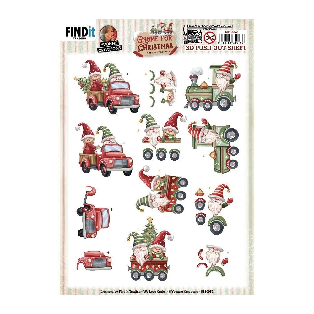 Find It Trading - Yvonne&#39;s Creations - Punchout Sheet - Gnome For Christmas Collection - Gnome Transport - SB10952