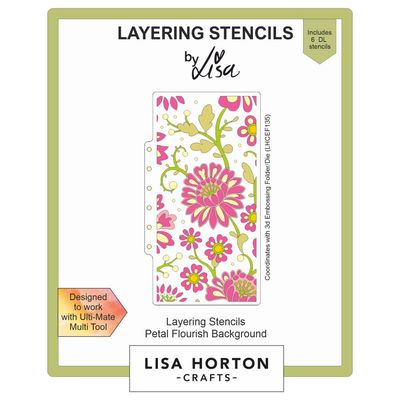 Lisa Horton Crafts - Slimline Stencil - Petal Flourish - LHCAS103 - 6 pcs