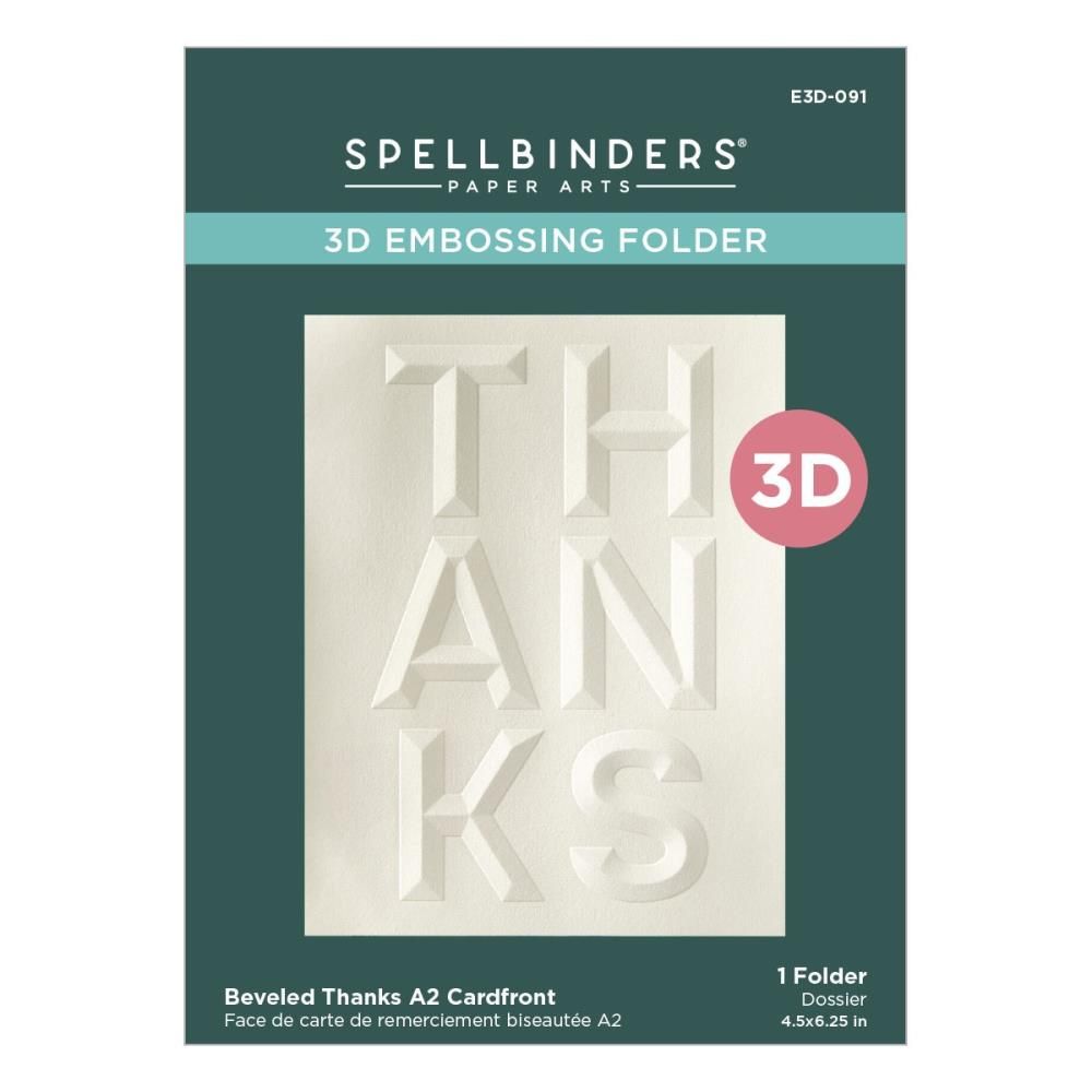 Spellbinders Paper Arts - 3D Embossing Folders - Beveled - A2 - Thanks - E3D-091