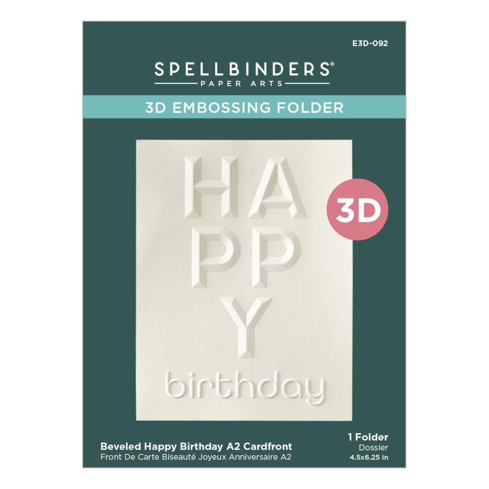 Spellbinders Paper Arts - 3D Embossing Folders - Beveled - A2 - Happy Birthday  - E3D-092