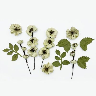 49 &amp; Market - Mulberry Paper Flowers - Wildflowers - Celery - FM38473 - 12 pcs