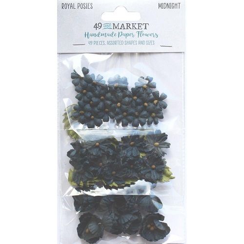49 &amp; Market - Mulberry Paper Flowers - Royal Posies - Midnight - RP34062 - 49 pcs