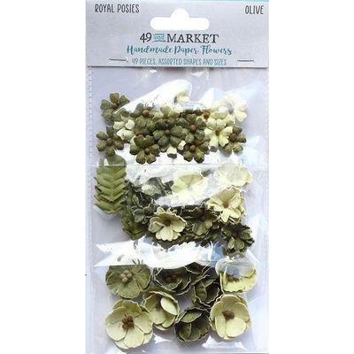 49 &amp; Market - Mulberry Paper Flowers - Royal Posies - Olive - RP34093 - 49 pcs