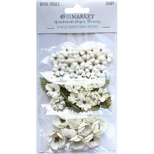 49 &amp; Market - Mulberry Paper Flowers - Royal Posies - Ivory - RP34086 - 49 pcs