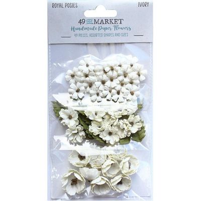 49 &amp; Market - Mulberry Paper Flowers - Royal Posies - Ivory - RP34086 - 49 pcs