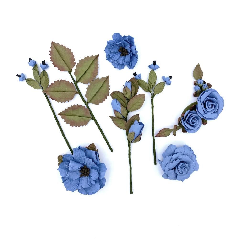 49 &amp; Market - Mulberry Paper Flowers - Nature&#39;s Bounty - Cornflower - NB40292 - 8 pcs
