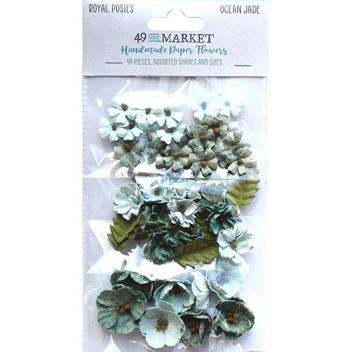 49 &amp; Market - Mulberry Paper Flowers - Royal Posies - Ocean Jade - RP34123 - 49 pcs
