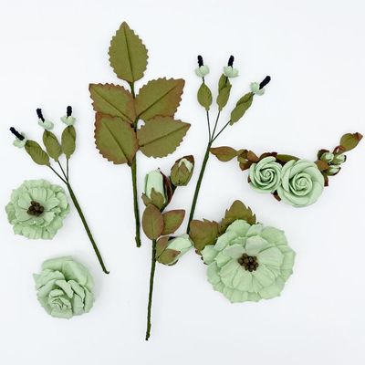 49 &amp; Market - Mulberry Paper Flowers - Nature&#39;s Bounty - Pistachio - NB40322 - 8 pcs