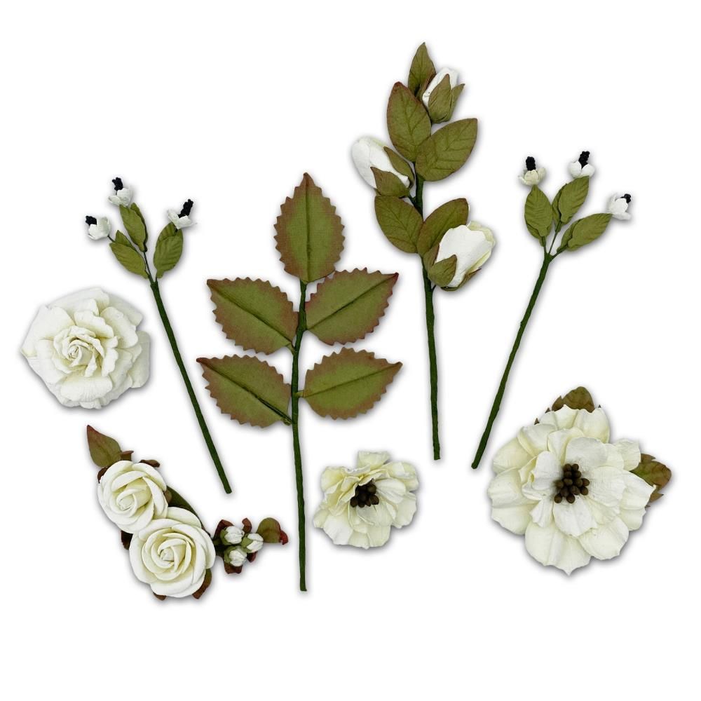49 &amp; Market - Mulberry Paper Flowers - Nature&#39;s Bounty - Cream - NB40285 - 8 pcs