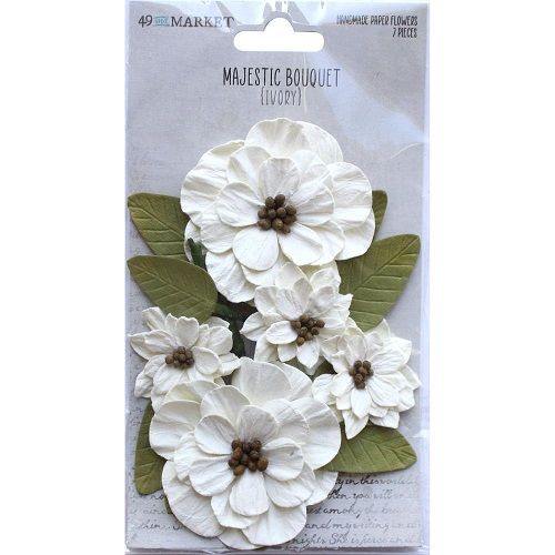 49 &amp; Market - Mulberry Paper Flowers - Majestic Bouquet - Ivory - MB34154 -7 pcs