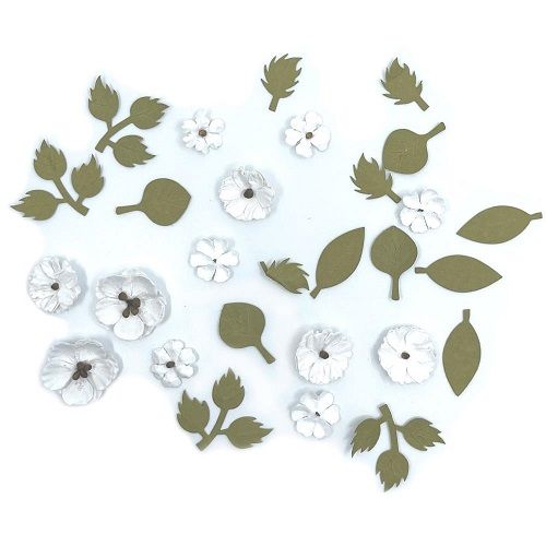49 &amp; Market - Mulberry Paper Flowers - Rustic Blooms - White heron - RB34925 -28 pcs