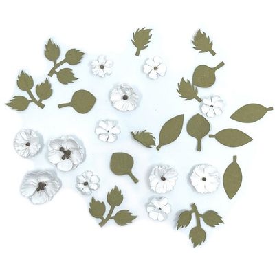 49 &amp; Market - Mulberry Paper Flowers - Rustic Blooms - White heron - RB34925 -28 pcs