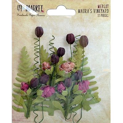 49 &amp; Market - Mulberry Paper Flowers - Maura&#39;s Vineyard - Merlot - MV32464 - 10pcs