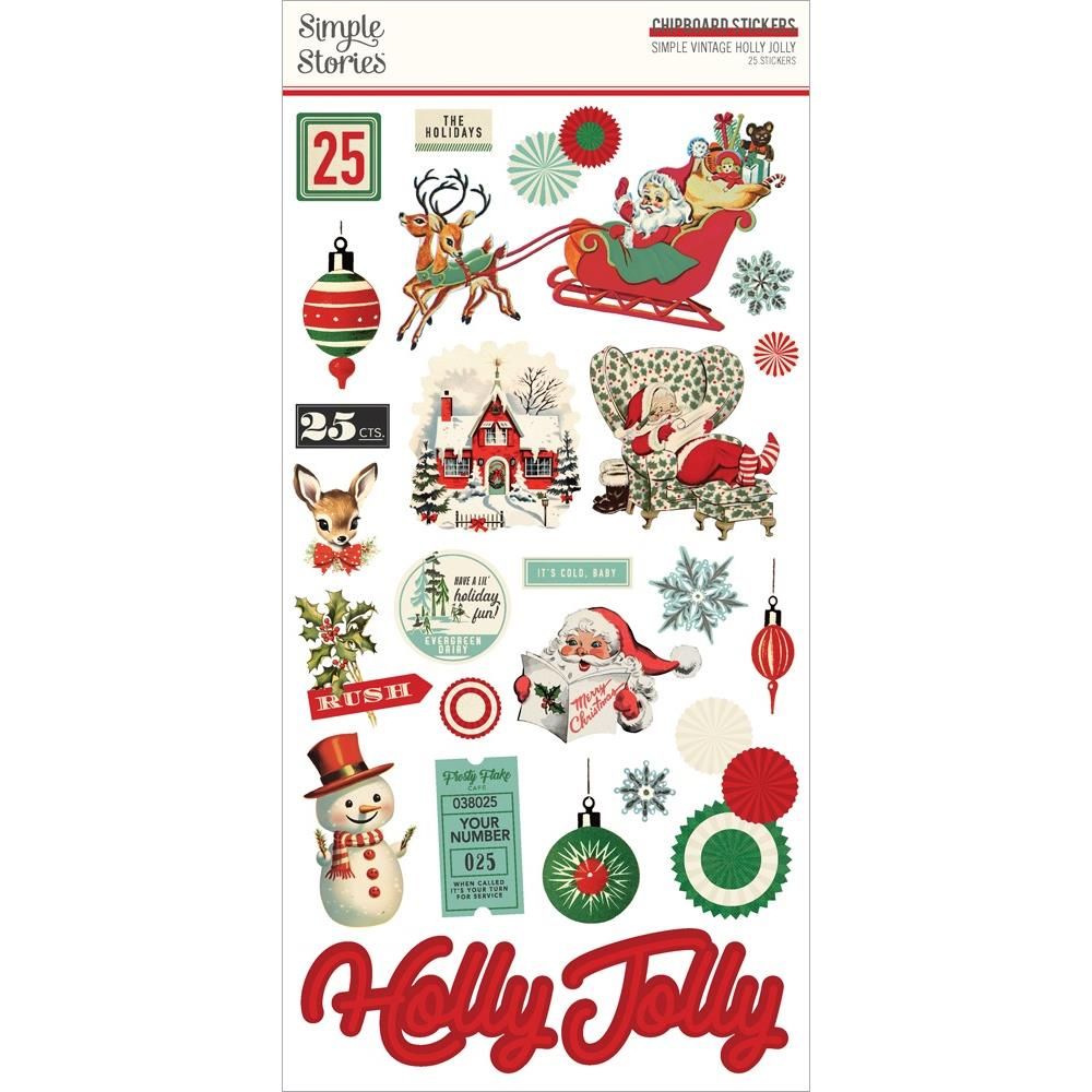 Simple Stories - Simple Vintage Holly Jolly Collection - Chipboard Stickers - 6&quot; x 12&quot; - SVHJ23317 - 25 pcs