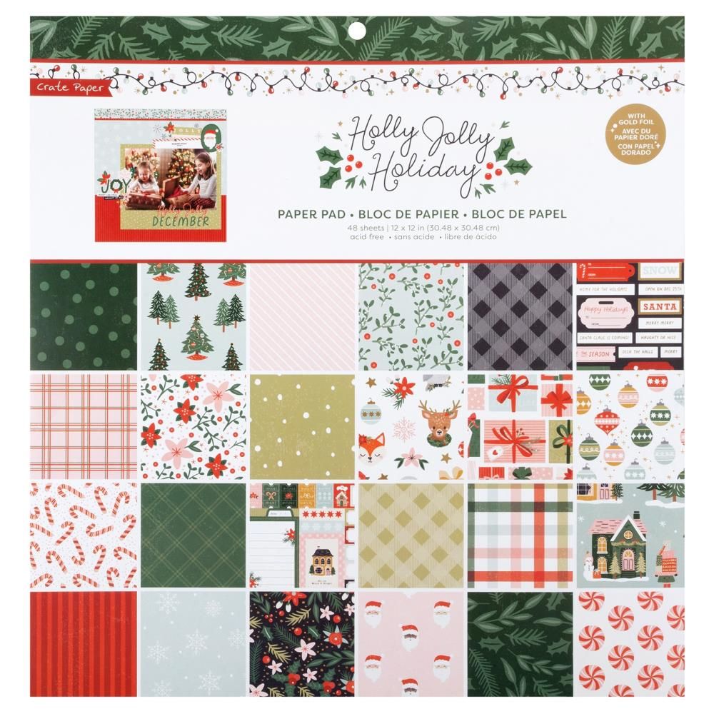 American Crafts - Crate Paper - Holly Jolly Collection - 12 x 12 Paper Pad - 315995 - 48 sheets