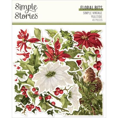 Simple Stories - Bits &amp; Pieces - Die Cuts - Simple Vintage Yuletide Collection - Floral - 23223 - 45pcs