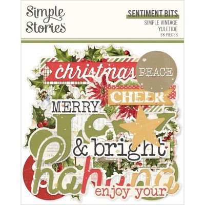Simple Stories - Bits &amp; Pieces - Die Cuts - Simple Vintage Yuletide Collection - Bits &amp; Pieces - Sentiments - 23224 - 38 pcs