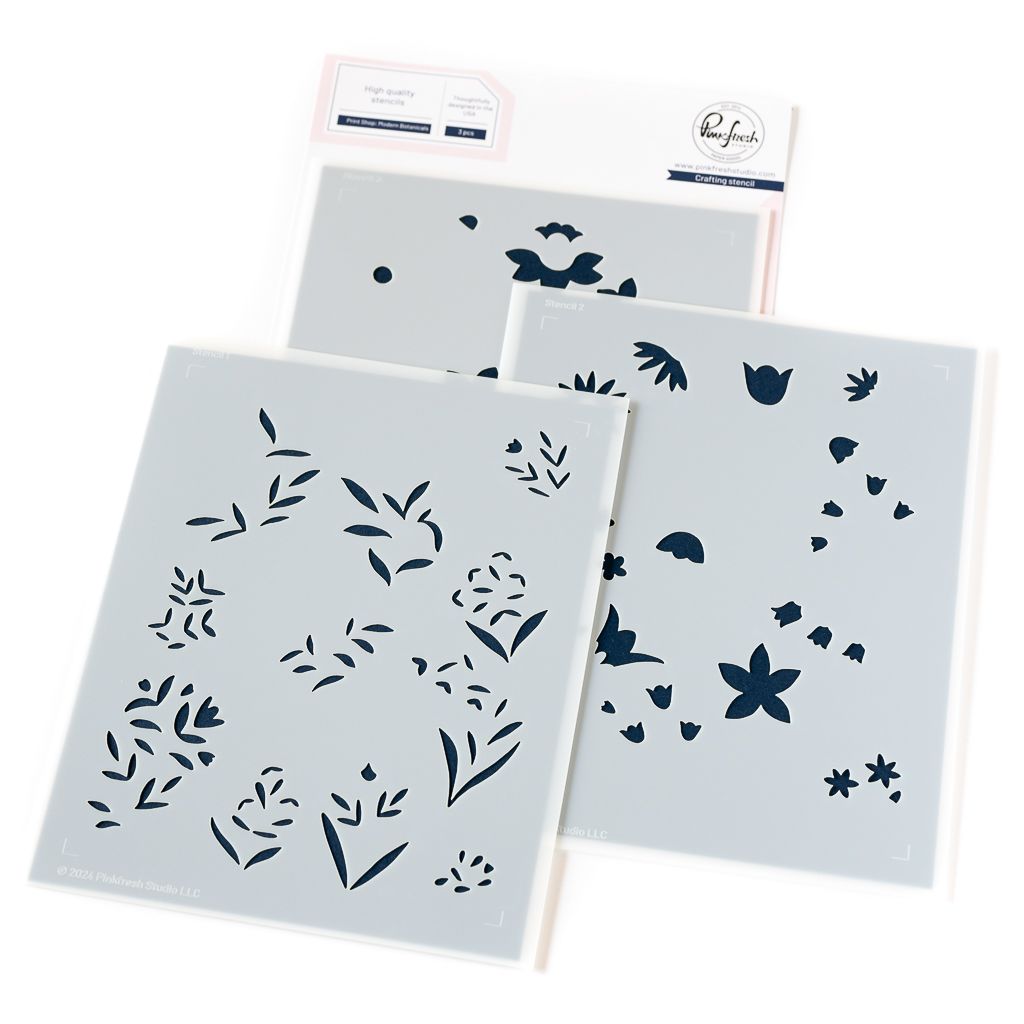 PinkFresh Studio - Kindness In Bloom Collection - Print Shop: Modern Botanicals - Layering Stencil Set -  245424 - 3 pcs