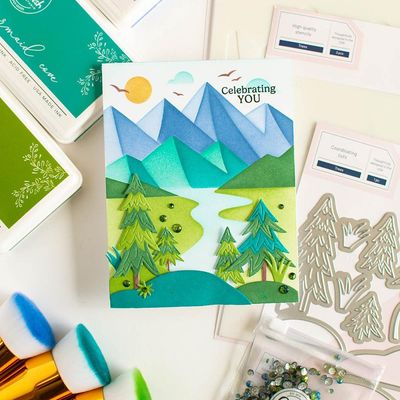 PinkFresh Studio - Kindness In Bloom Collection - Mountains - Layering Stencil Set -  245824 - 6 pcs