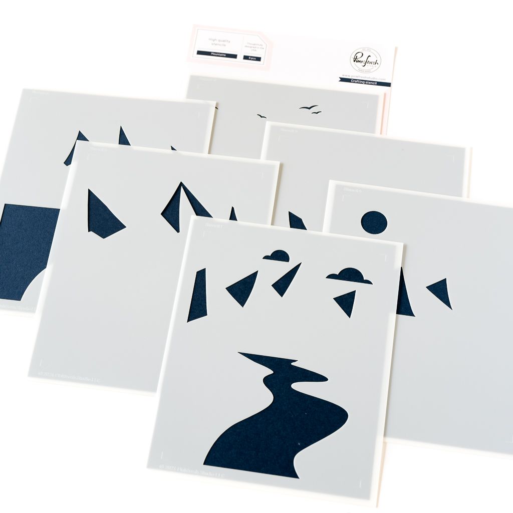 PinkFresh Studio - Kindness In Bloom Collection - Mountains - Layering Stencil Set -  245824 - 6 pcs