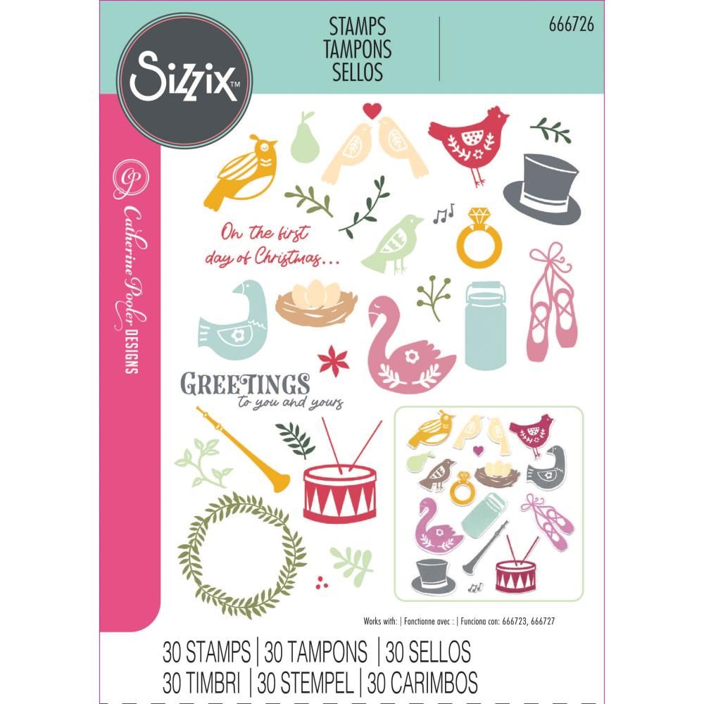 Sizzix - Catherine Pooler - 12 Days of Christmas Collection - Stamp Set - 666726 - 30 pcs