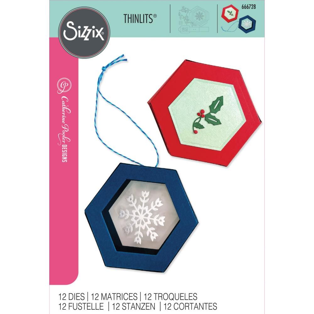 Sizzix - Catherine Pooler - 12 Days of Christmas Collection - Thinlets Die Set - Hanging Ornament Box - 666728 - 12 pcs