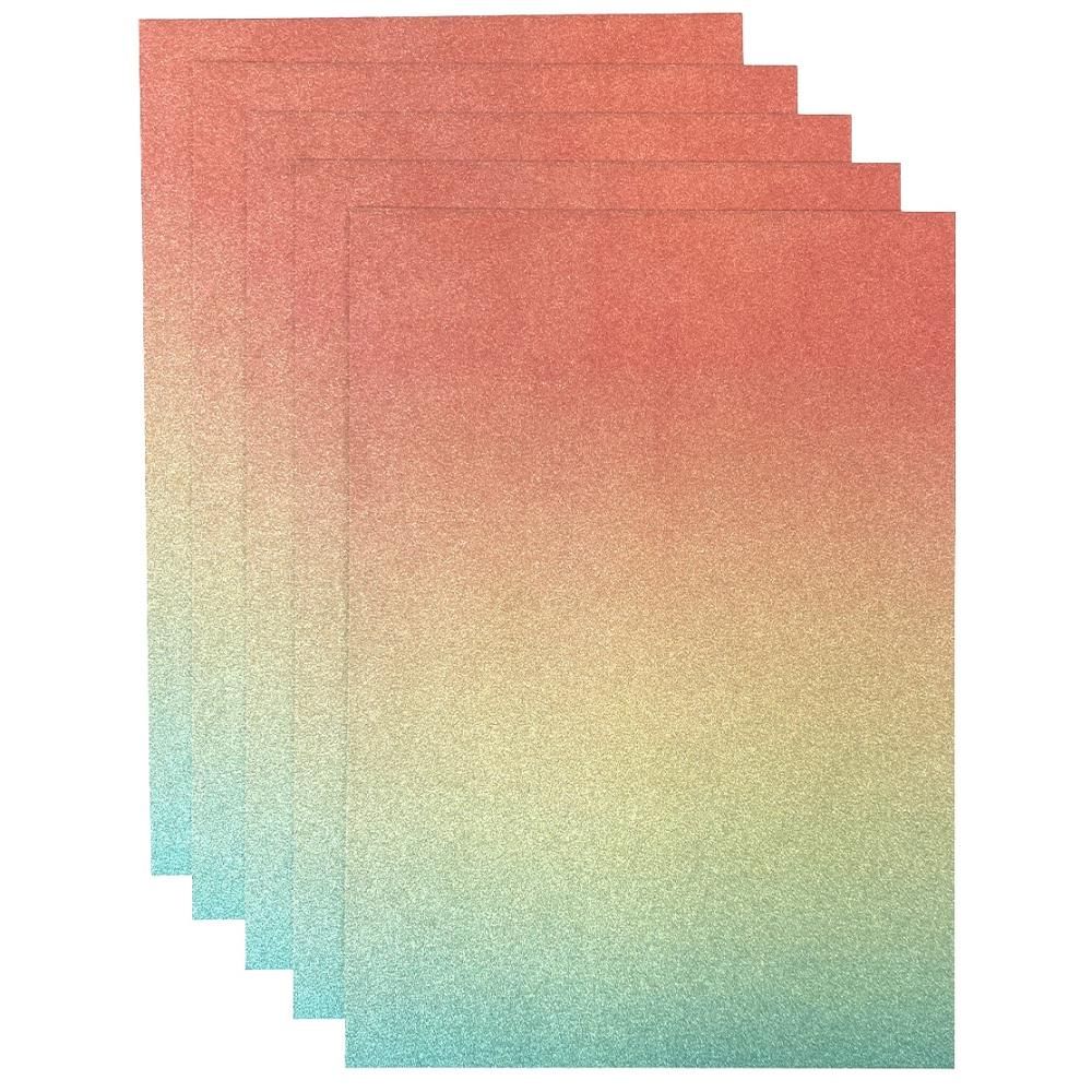 Tonic Studios - Craft Perfect - Ombre&#39; Glitter Cardstock - Mermaid Hues - 8.5&quot; x 11&quot; - 300gsm -  8942E - 5 Sheets