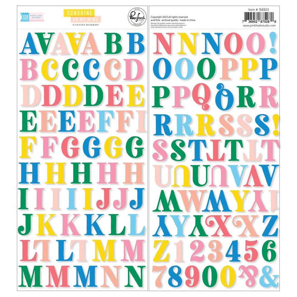 PinkFresh Studio -Sunshine On My Mind Collection - Puffy Alphabet Stickers - 156923 - 129 pcs