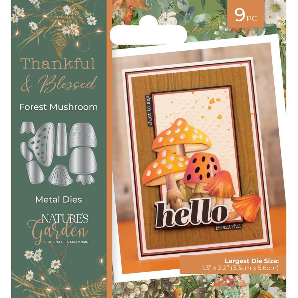 Crafters Companion - Natures Garden - Thankful &amp; Blessed Collection - Forest Mushroom - Metal Die - NGTABMDFOMU - 9 pcs