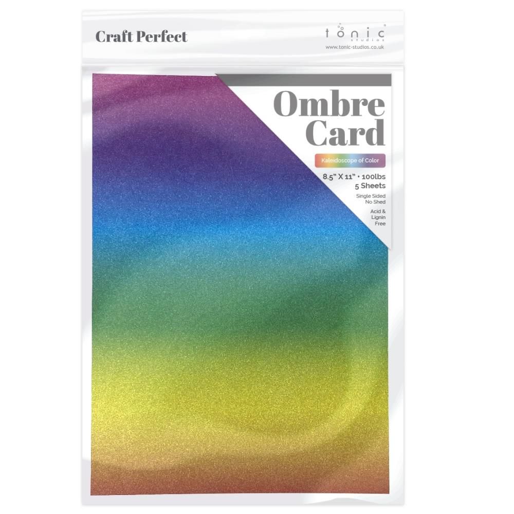 Tonic Studios - Craft Perfect - Ombre&#39; Glitter Cardstock - Kaleidoscope - 8.5&quot; x 11&quot; - 300gsm -  8923E - 5 Sheets