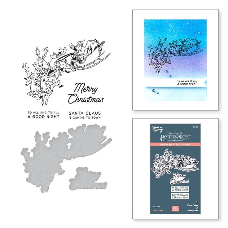 Spellbinders Paper Arts - Press Plate &amp; Die Set - Glad Tidings Collection by Simon Hurley - Santa&#39;s Sleigh - BP-221 - 2 Press Plates &amp; 4 Dies