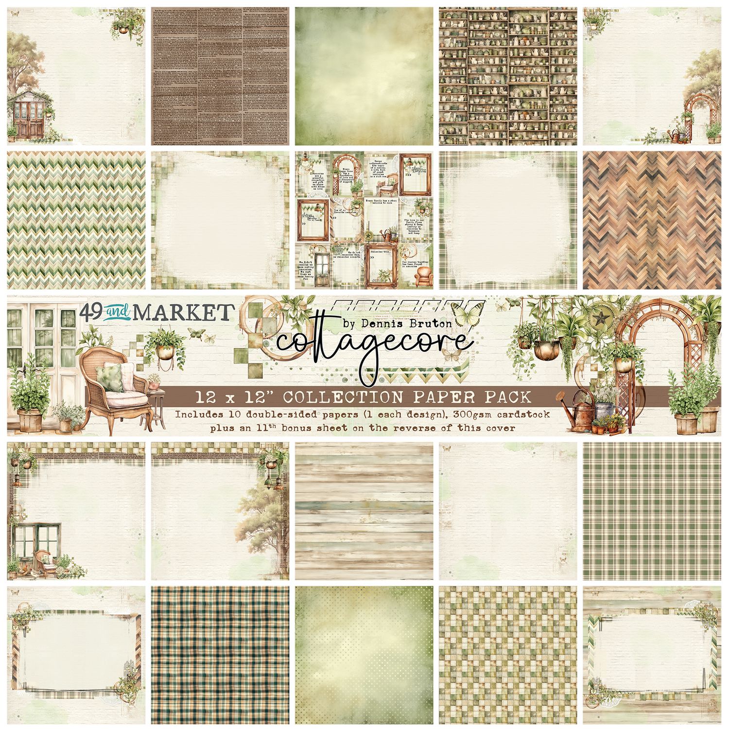 49 &amp; Market - Cottagecore Collection - By Dennis Bruton - 12" x 12" Paper Pack - CC29550 - 10 sheets