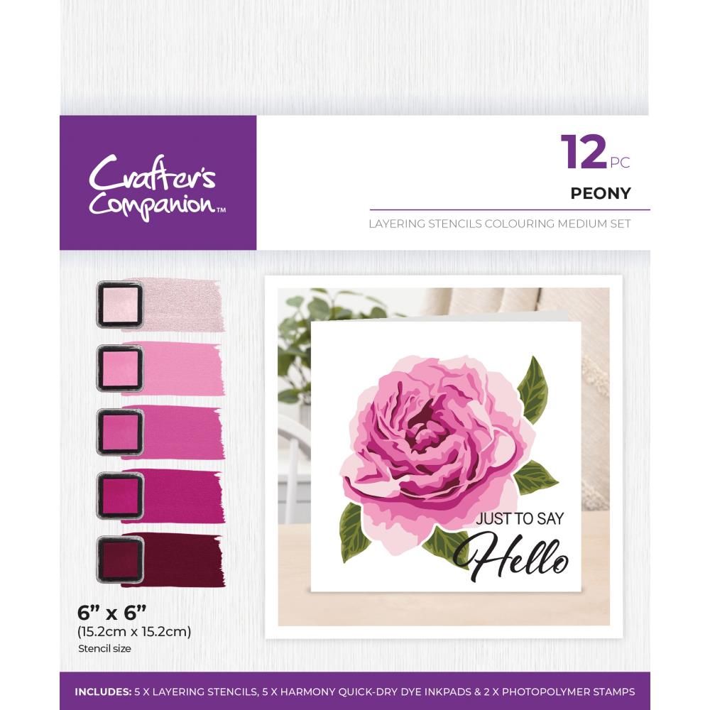 Crafters Companion - Layering Stencil Colouring Set - Peony - CC-STEN-IP-PEO - 12 pcs