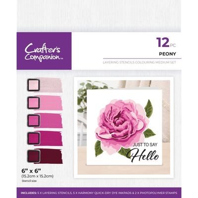 Crafters Companion - Layering Stencil Colouring Set - Peony - CC-STEN-IP-PEO - 12 pcs