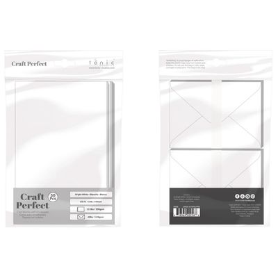 Craft Perfect - Card &amp; Envelope Pack - A2 - Bright White - 4.125&quot;(108mm) x 5.5&quot; (140mm) - 50pack Inc Envelopes 9258E