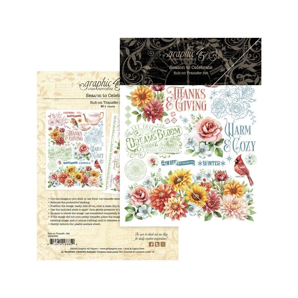Graphic 45 - Season To Celebrate - Rub On Transfer set - G4502958 - 2 sheets
