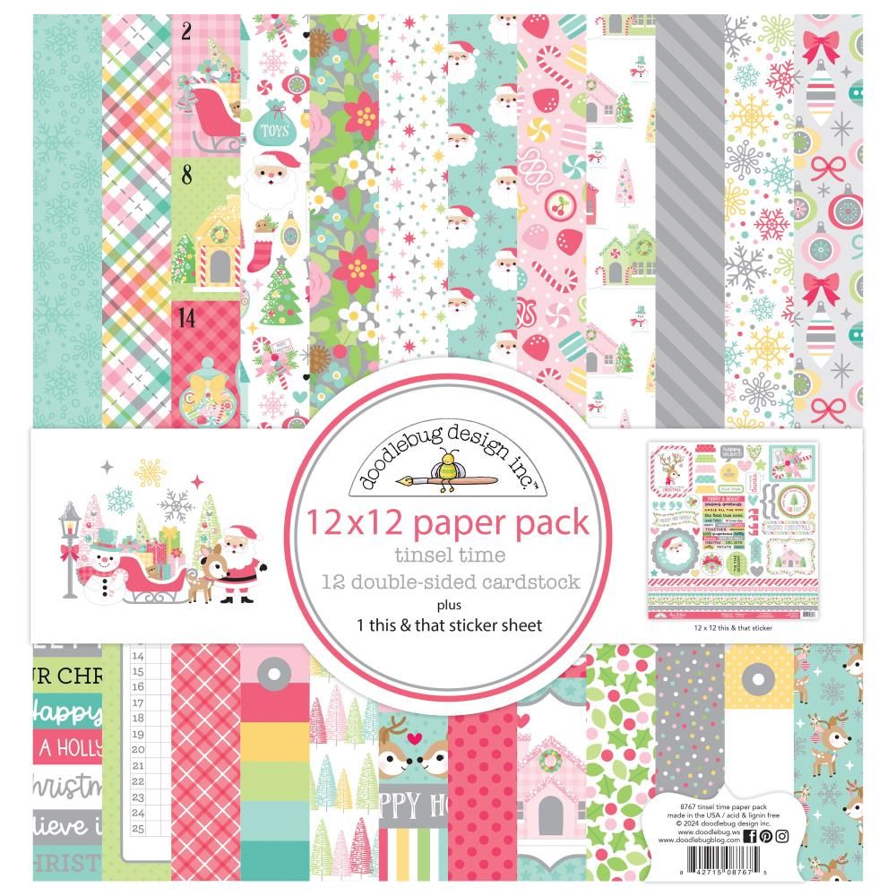 Doodlebug Design Inc - Tinsel Time Collection - 12 x 12 paper Pad - 8767 - 13 sheets