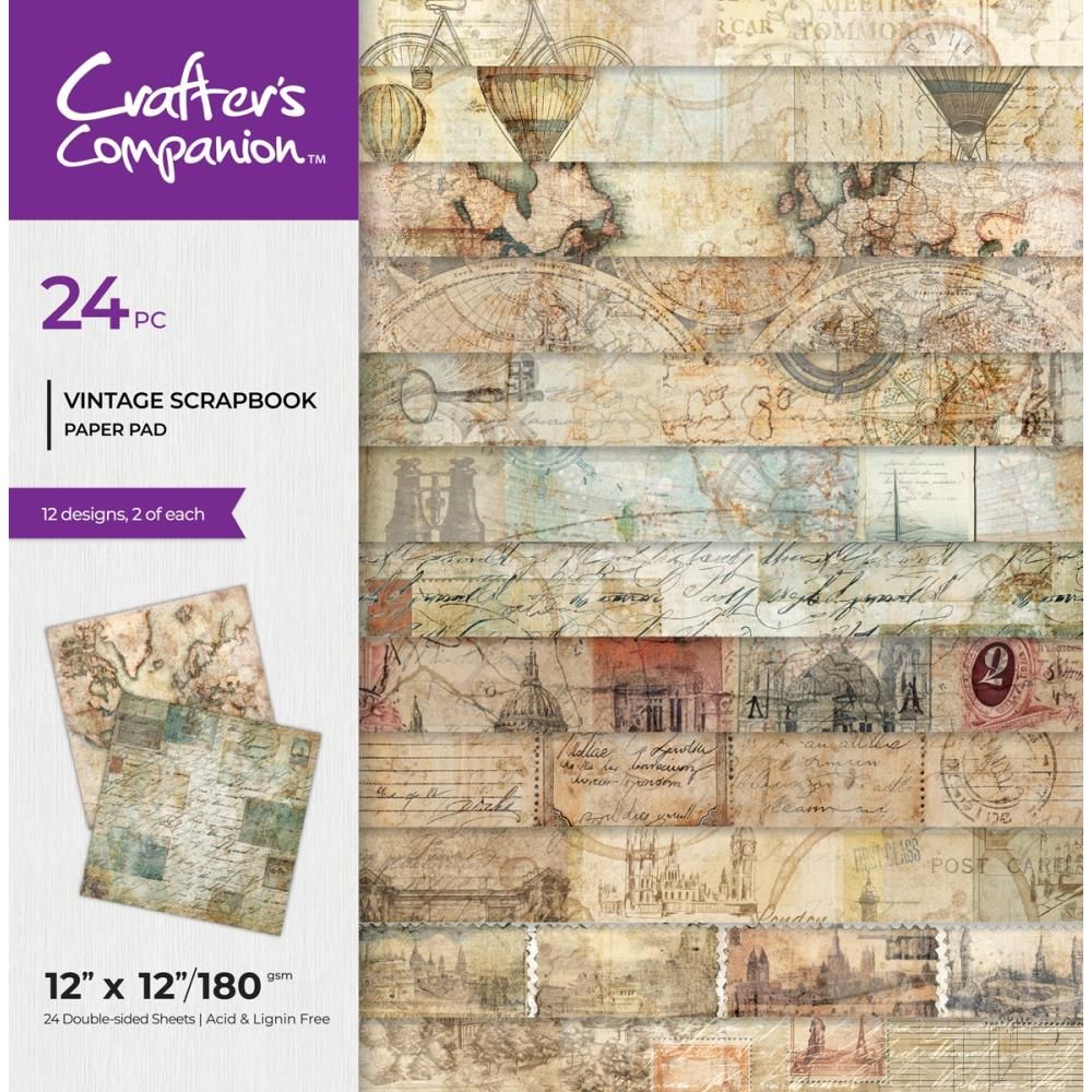 Crafters Companion - Vintage Collection - 12 x 12  Paper Pad - CC-PAD12- VISC - 24 Sheets