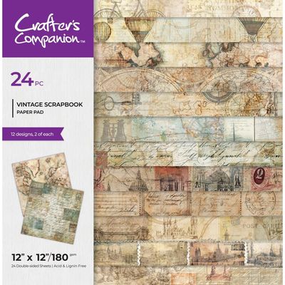 Crafters Companion - Vintage Collection - 12 x 12  Paper Pad - CC-PAD12- VISC - 24 Sheets