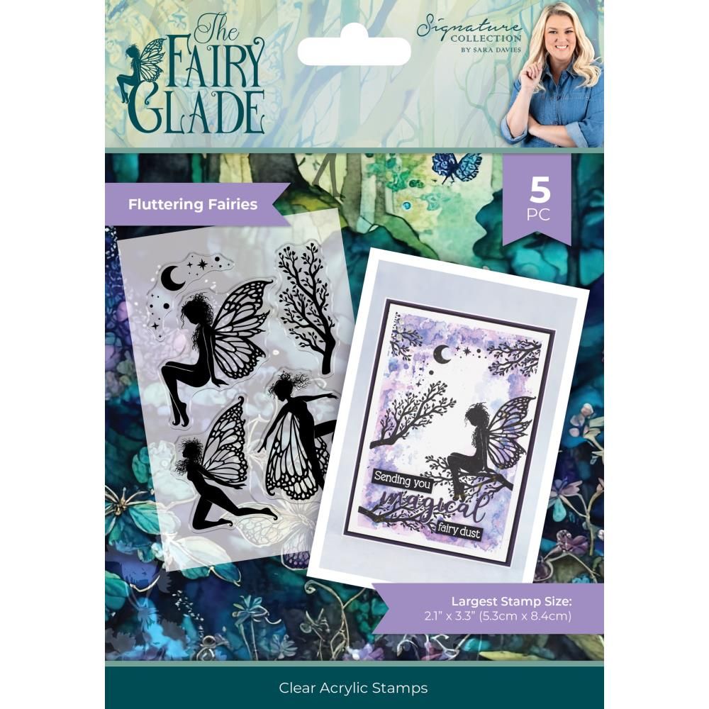 Crafters Companion - Signature Collection By Sara Davies -  Fairy Glade - Stamp Set - Fluttering Fairies - SS-FG-CA-ST-FA=LFA - 5 pcs