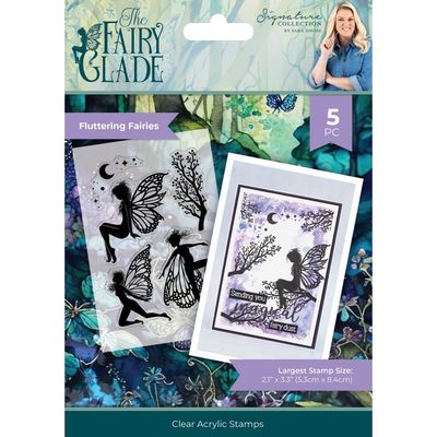 Crafters Companion - Signature Collection By Sara Davies -  Fairy Glade - Stamp Set - Fluttering Fairies - SS-FG-CA-ST-FA=LFA - 5 pcs