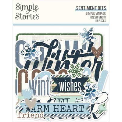 Simple Stories - Fresh Snow Collection - Bits &amp; Pieces - Die Cuts - Sentiments - 23723 - 58 pcs