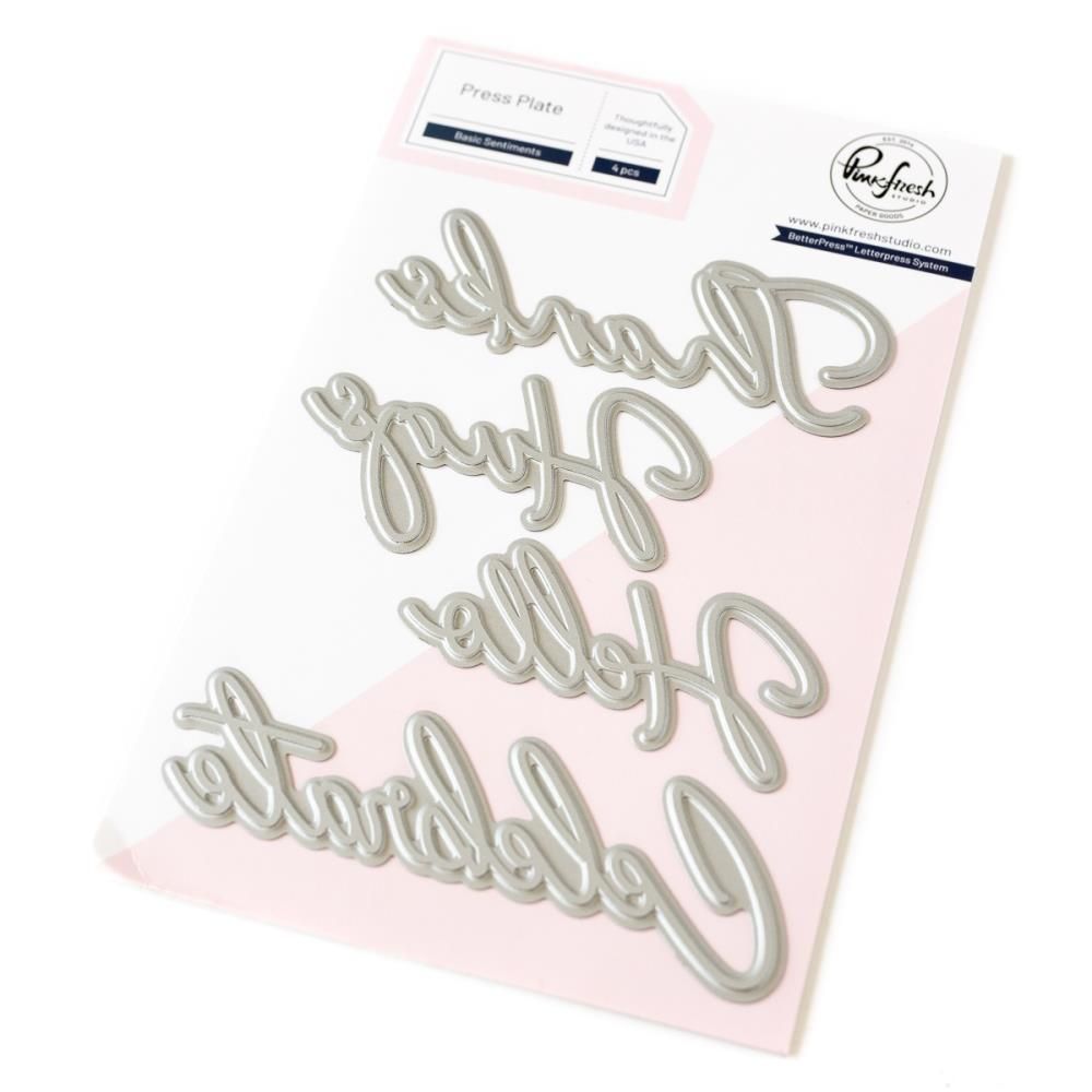 PinkFresh Studio - Gentle Greetings &amp; Greenery Collection - Basic Sentiments - Press Plate - 264424 - 4 pcs
