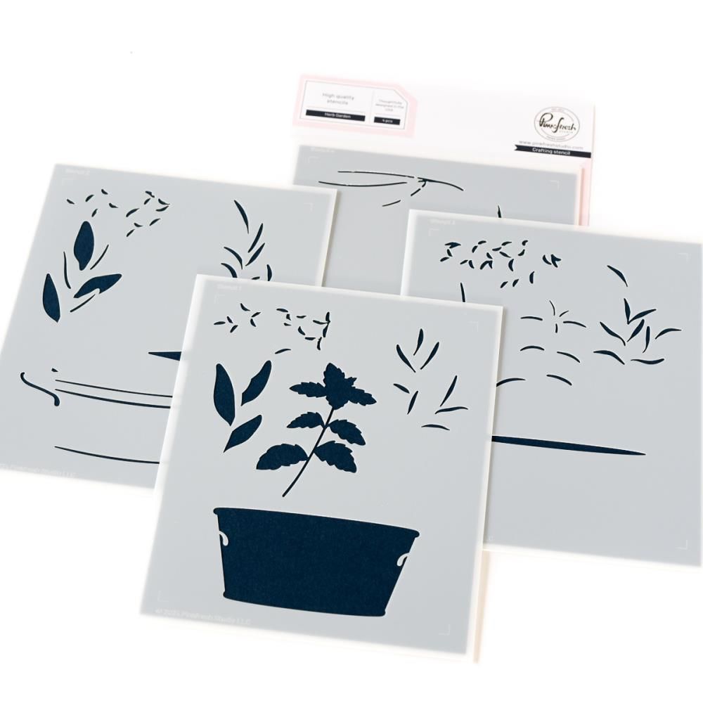 PinkFresh Studio - Gentle Greetings &amp; Greenery Collection - Herb Garden - Stencil - 263924 - 4pcs